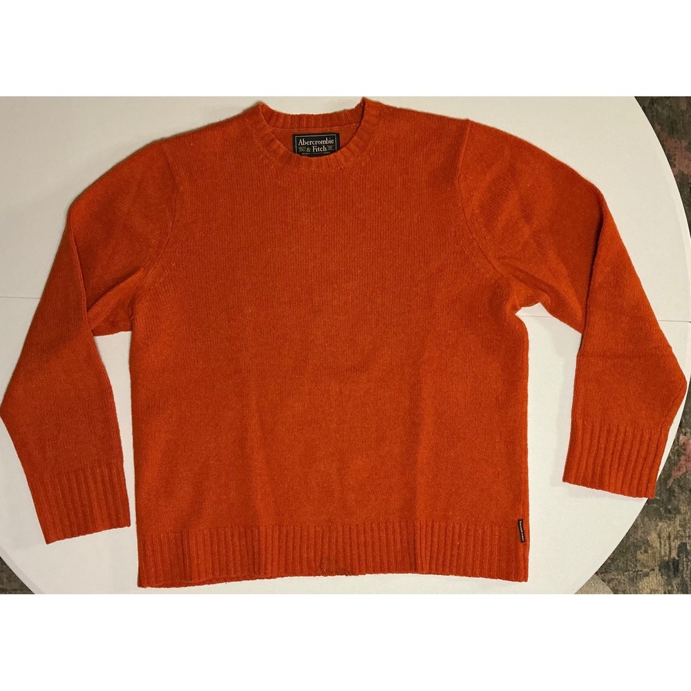 VTG Y2K 90s Abercrombie Fitch Men XL Orange 100% Wool Shetland Crewneck Sweater